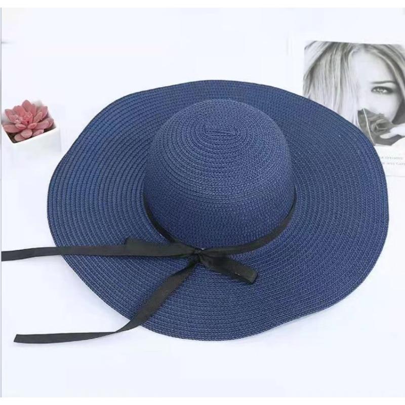 Summer Sunscreen Straw Big Brim Bow Ribbon Hat Solid Handmade Fisherman Hat Creative Dress Up Travel Beach Women Bucket Hat