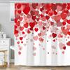 Valentines Day Shower Curtain for Bathroom, Red Hearts Romantic Pink and Red Hearts Bathroom Decor Shower Curtain Sets, Polyester Fabric Shower