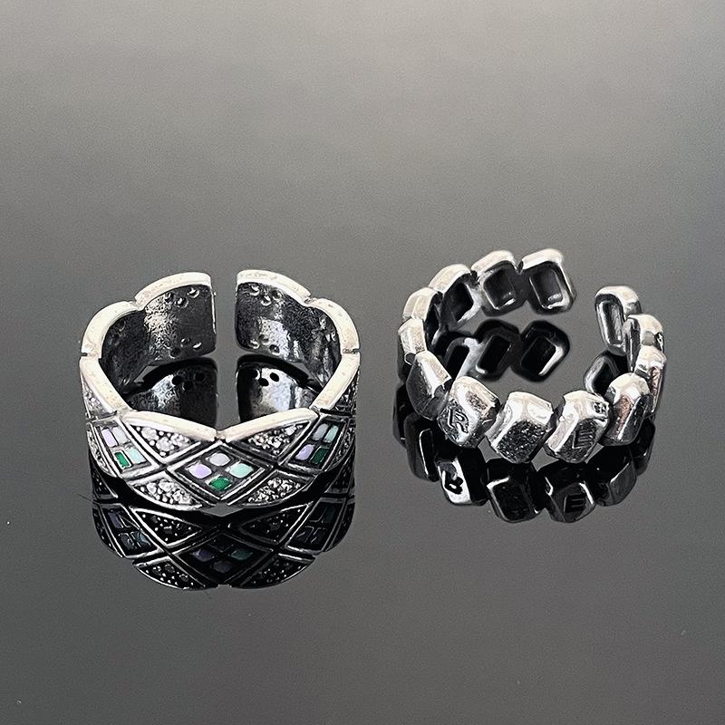 Rhombus Drop Glaze Open Ring Women'S Light Luxury Niche Design Retro Set Exquisite High-End Exquisite High-End Ring