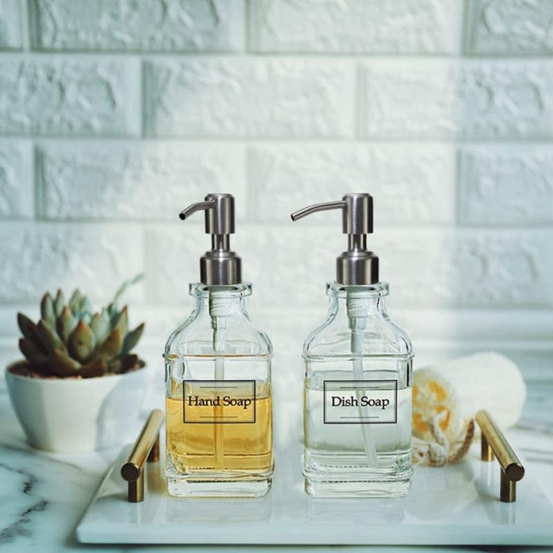 Balení 2 Průhledných Skleněných Dávkovačů Mýdla Lahvičky na Šampon 550ml pro Koupelnu a Kuchyň Cestovní Přenosné Dávkovače