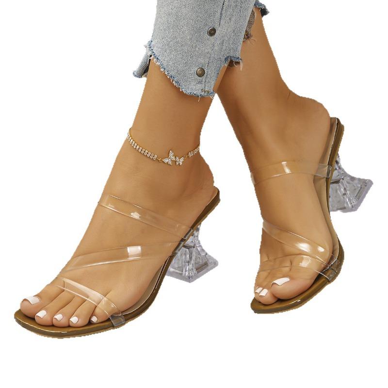 Large Size Chunky Platform High-heeled Flip-flops for Women, New Style Square Toe Slip-on Shoes Devotion