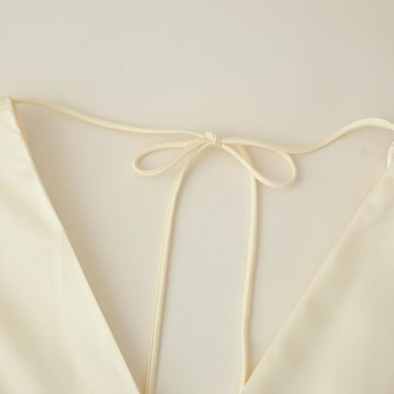 Womens Elegant Satin V-Neck Dress With Feather Detail Slim Fit 2025