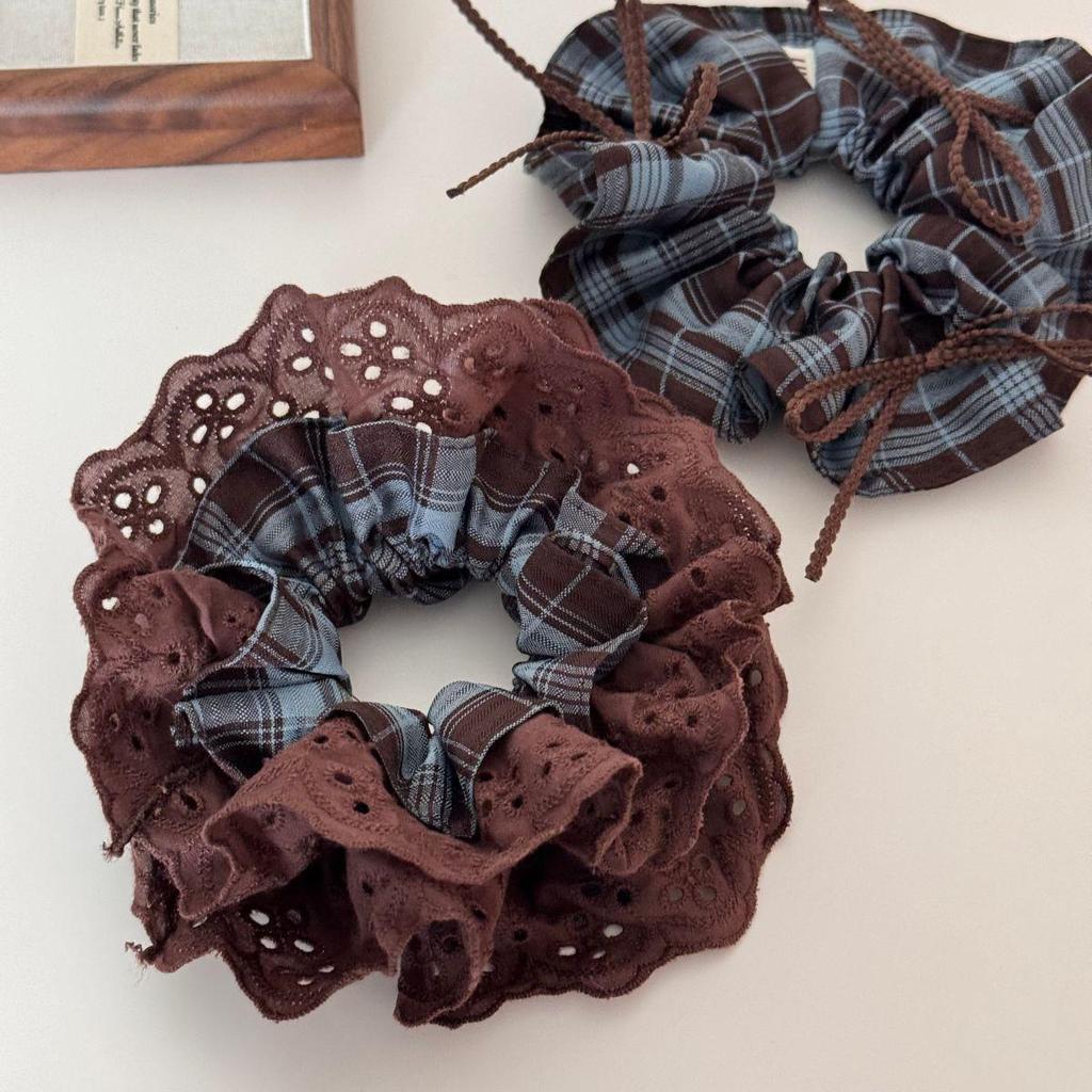 Retro Dunkles Karomuster Scrunchie für Damen: 2025 Modisches, Vielseitiges, Hochelastisches Haargummi