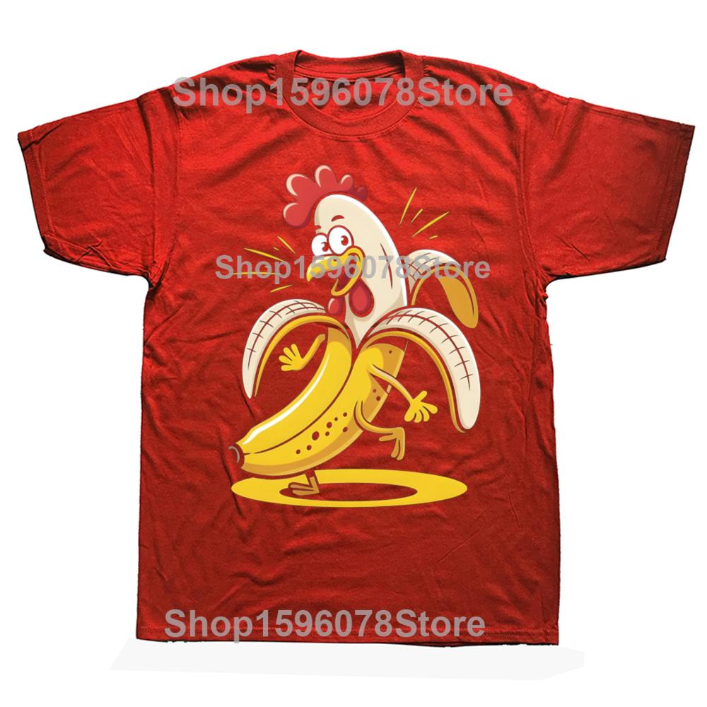 Lustige Hühner-Bananen-Grafik-T-Shirts für Herren und Damen, Mode, Lässiges T-Shirt, 100% Baumwolle, Locker, Übergroßes T-Shirt, Sommer