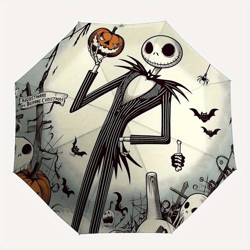 1 Auto Open Jack Skellington, Halloween Town Themed Colorful 8-rib Portable Umbrella for Men and Women, A Compact Commuting Companion Suitab