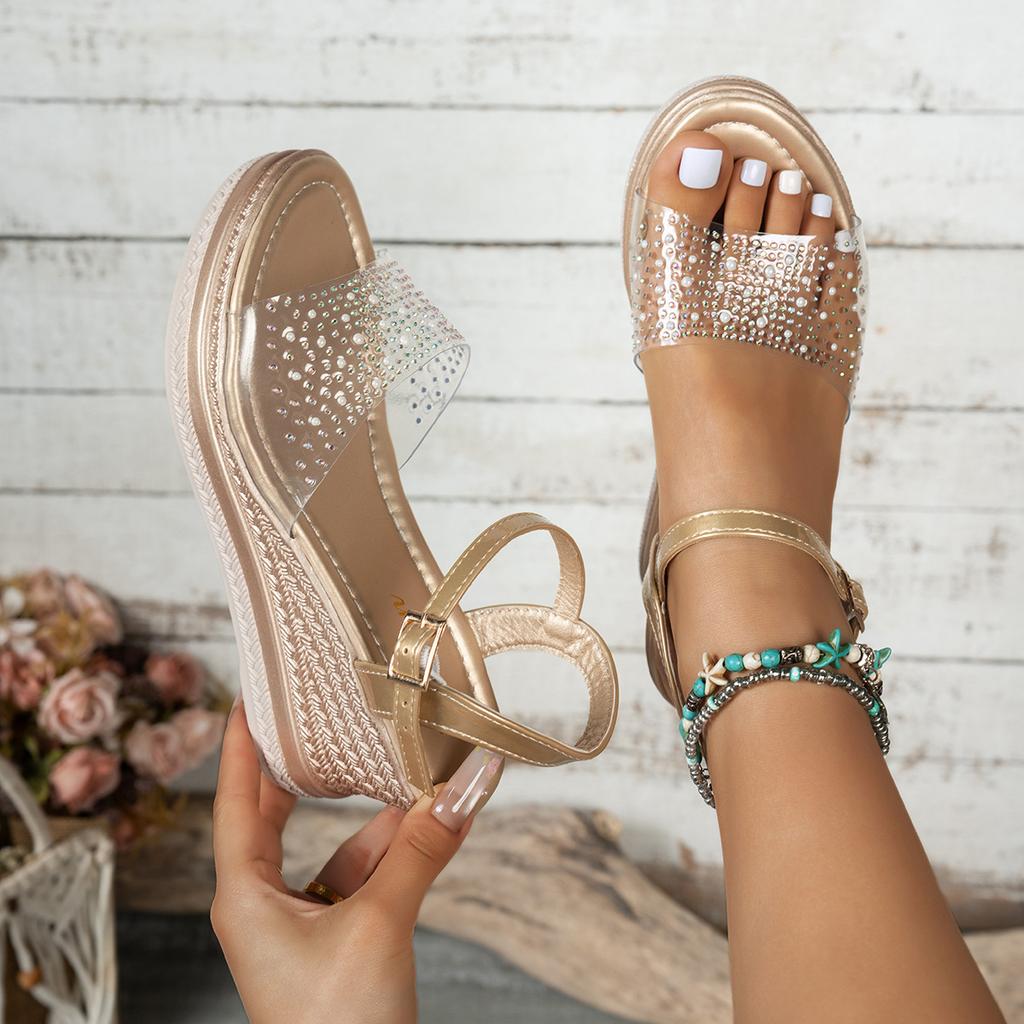 Fashion Heel Large-sized High-heeled Flat Sandals for Women, 2025 New Fashion Thick-soled and Comfortable Foreign Trade Women's Sandals