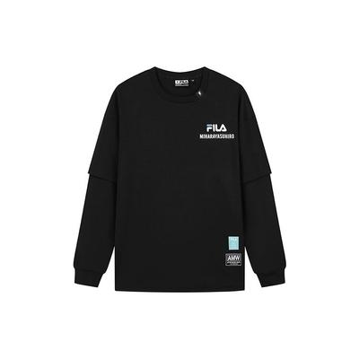 X MIHARA YASUHIRO T-shirt sportiva a maniche lunghe da uomo con stampa logo American Vintage a strati Nera F11M133201F-BK