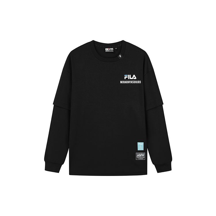 FILA X MIHARA YASUHIRO American Vintage Logo Print Layered Sports Crew Neck Long Sleeve T-Shirt Men Tops Black F11M133201F-BK