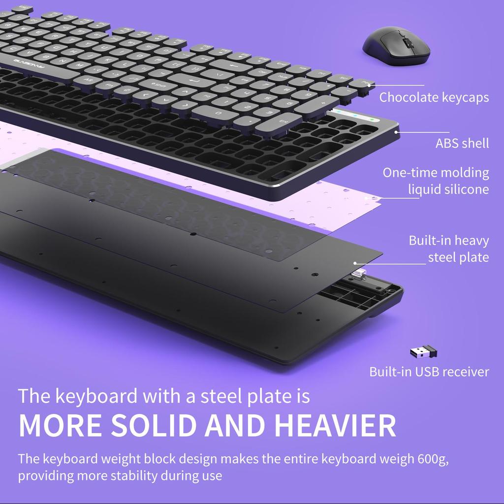 SUNSONNY Wireless Keyboard and Mouse Set Chocolate Silent Office Typing Desktop Laptop Keyboard and Mouse