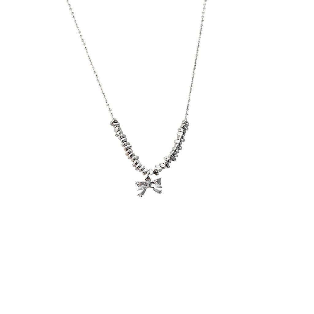 Yinruitai Sterling Silver Bow Necklace - Simple Korean Style Clavicle Chain for Women 