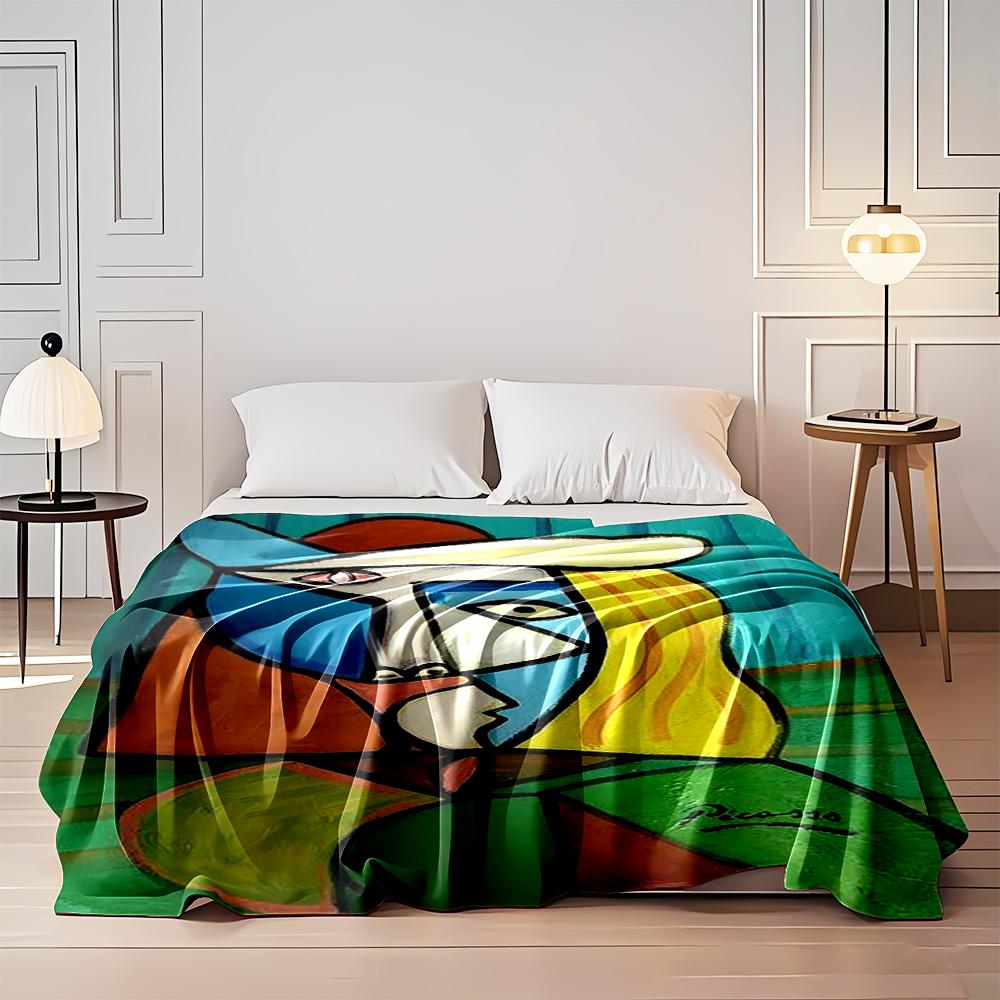 Abstract Picasso-Style Portrait in Vibrant Colors Flannel blanket for bedroom, living room, sofa, and nap sofas.