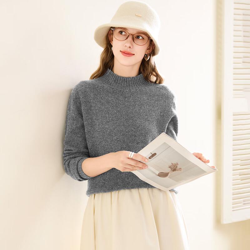 TUHUANG Women's Cashmere Wool Blend Half-High Neck Sweater