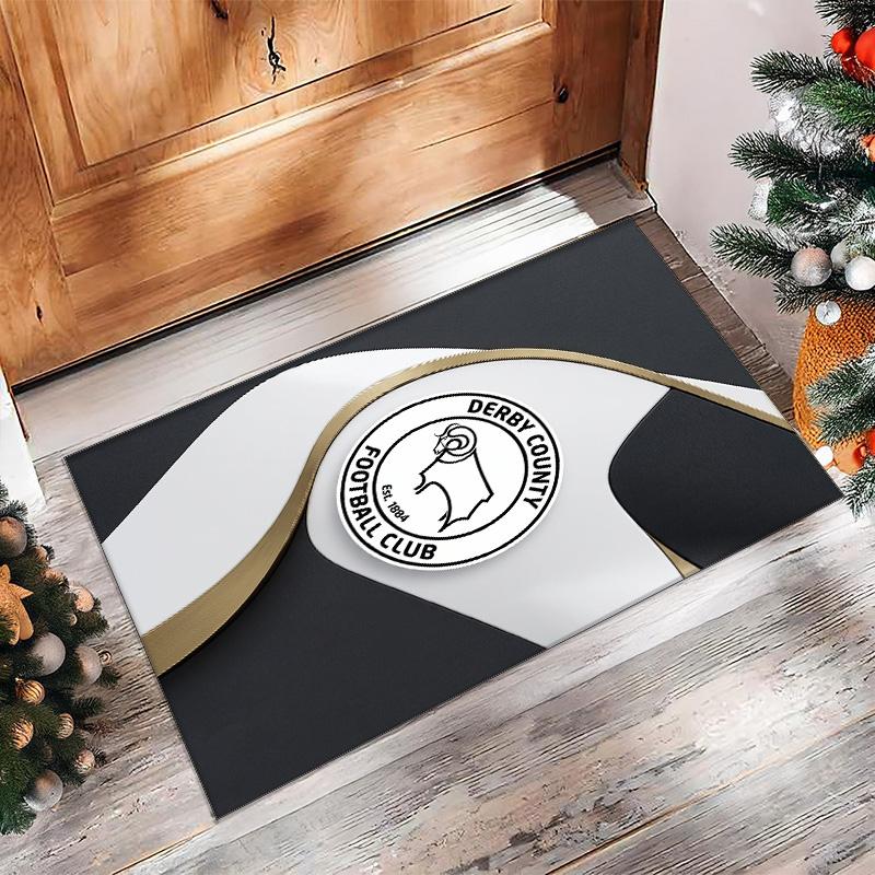 Alfombra de Terciopelo de Cristal con Estampado de Fútbol del Derby County, Cómoda Absorbente de Agua Antideslizante para Suelo Interior
