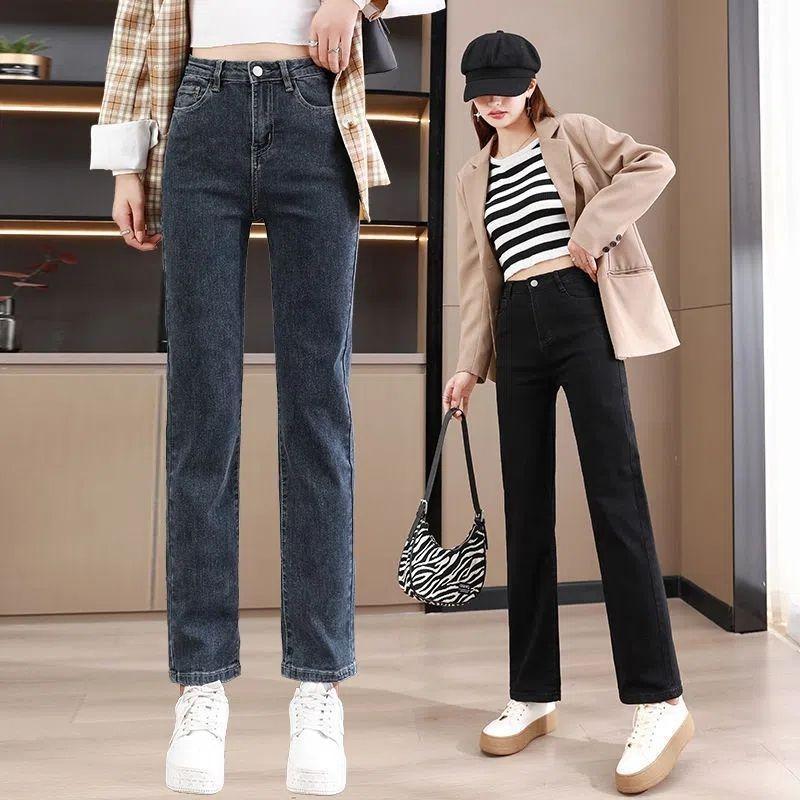 Jeans women's winter high waist pear shape body nine points fleece thickened cigarette pipe