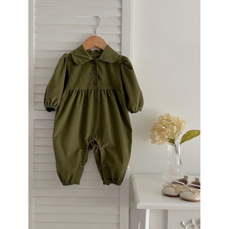 Baby Autumn and Winter Jumpsuit New Korean Style Floral Romper Infant Autumn and Winter Outfit for Going Out Green Floral Print 73CM