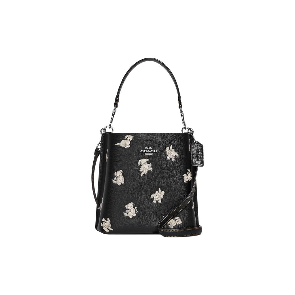 New COACH Mollie Leather Bucket Bag, Handbag, Shoulder Bag, Crossbody Bag Trumpets Women's Black CC422-SVM2