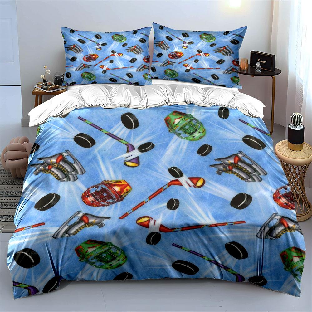 Hockey Gear Themed Three-Piece Set Soft Comfortable Duvet Cover Bedding Set Included 1*Duvet Cover & 2*Pillowcases, Gift