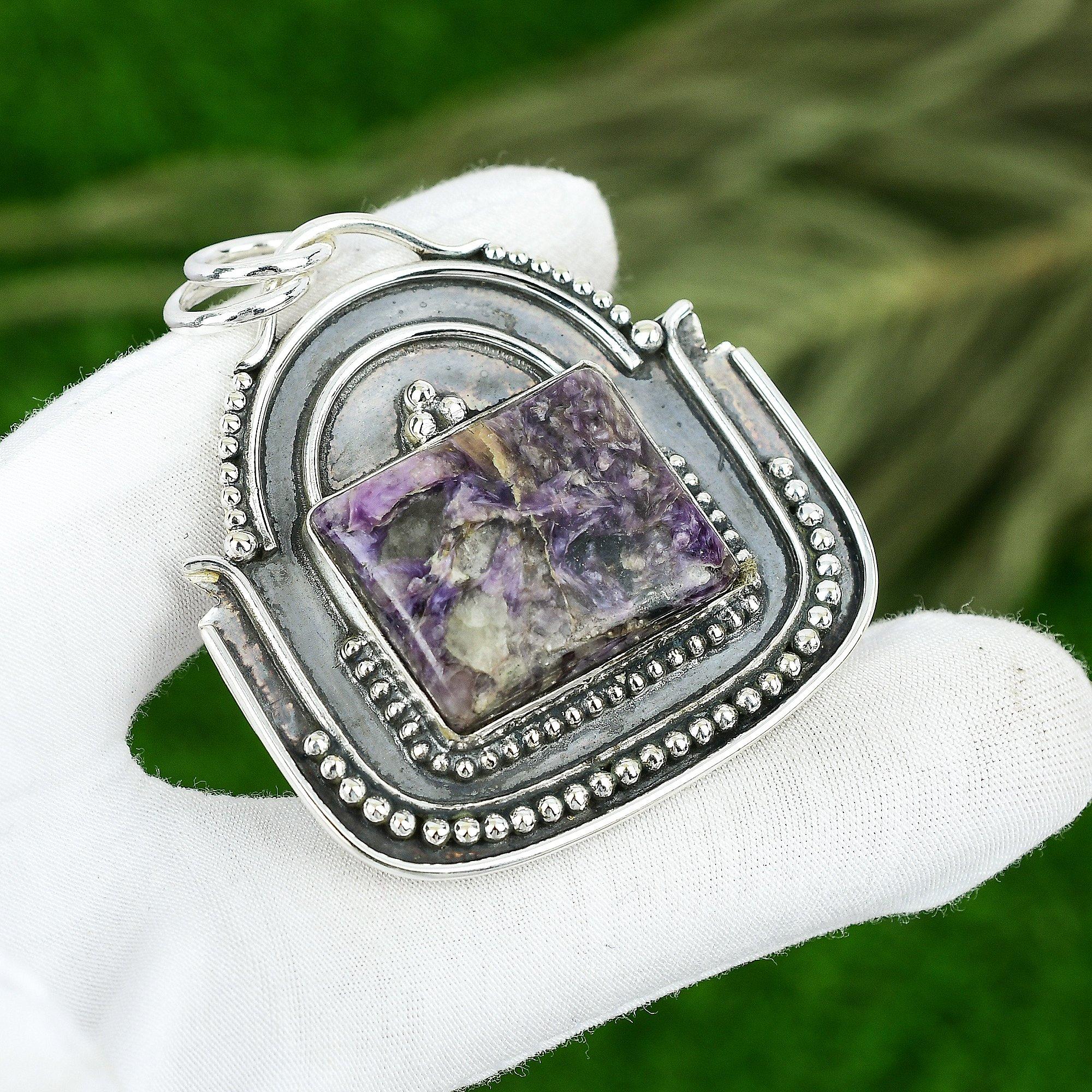 

Friendship Day Sale 925 Silver Russian Charoite Stone Sister Elegant New Pendant