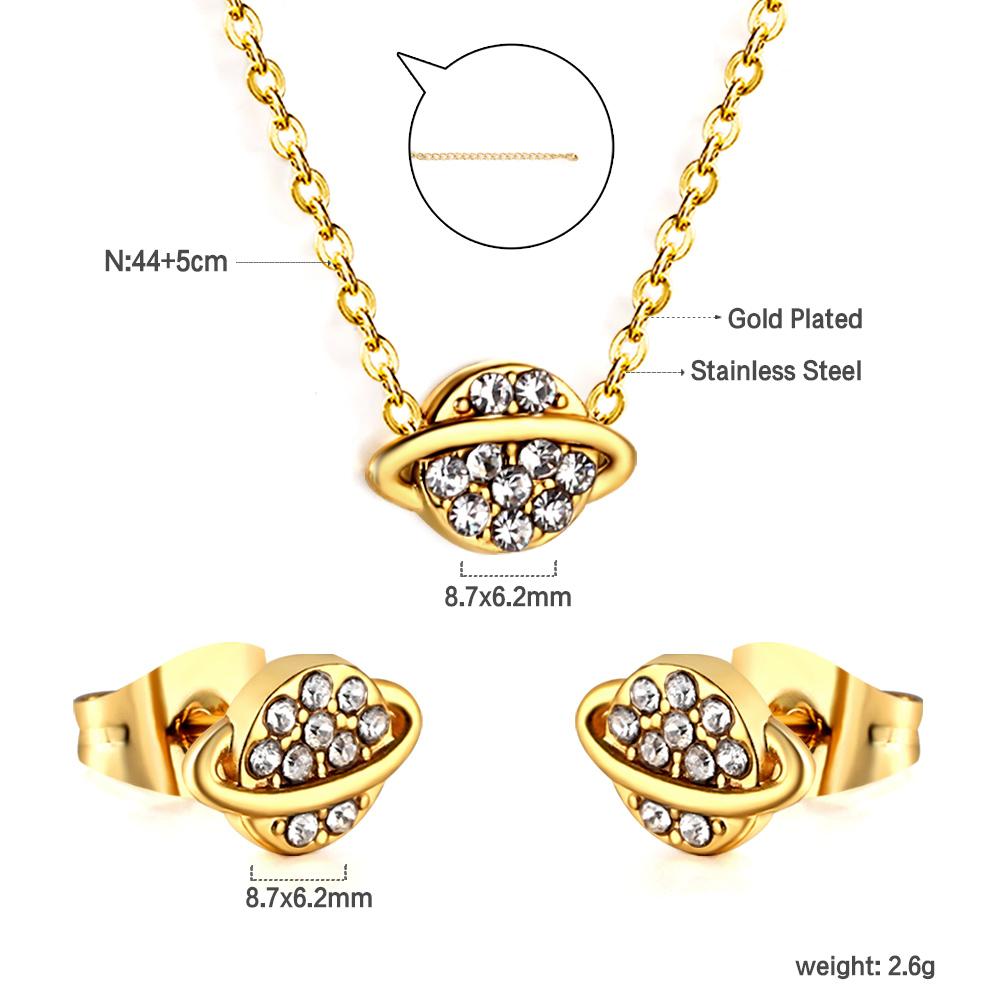 Fashion Bridal Gold Stainless Steel Pendant Necklace Earrings Jewelry Set for Women Plated18k Gold Necklace and Studs Earrings