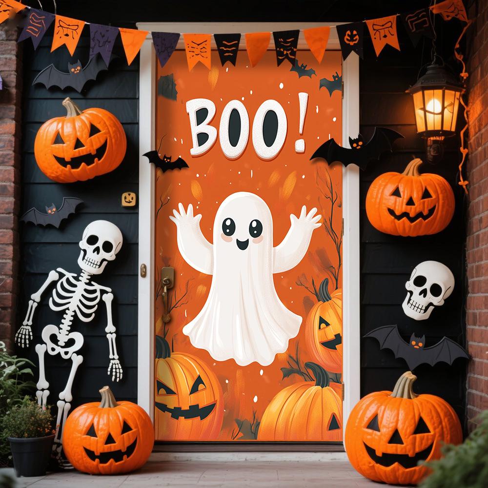Halloween Polyester Door Sticker: Horror Atmosphere Background Decoration