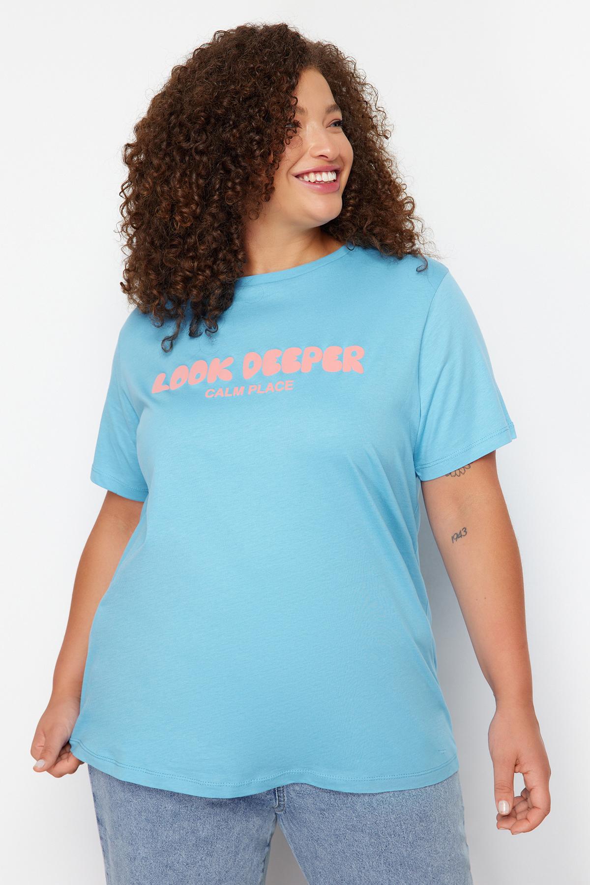 

Женская мода, новая футболка большого размера, синяя трикотажная футболка с надписью «бойфренд» XL синий