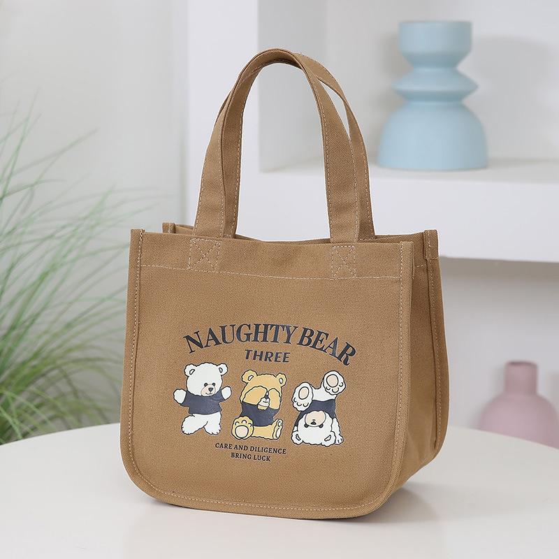 Cartoon Cute Printed Pattern Canvas Handbag Office Worker Lunch Bag Tote Bag Picnic Drink Bag Portable Outdoor Food Bags