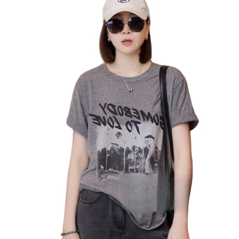 La Chapelle Women s Printed Loose Short Sleeve T-Shirt L серый