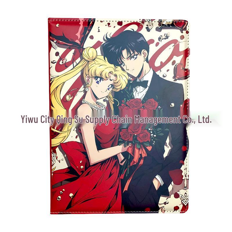 B5 Red & Black Couple s Anime Color Notebook with Leather Cover - High-Value Hardcover Diary A-283