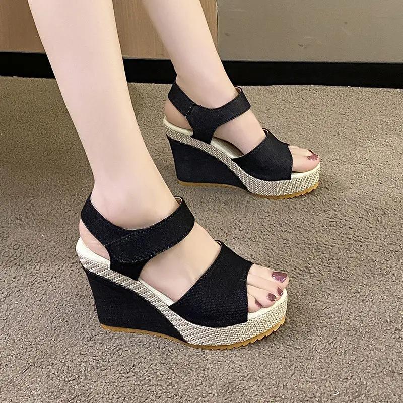 Fashion Women's Sandals Denim Super-high Heel Ladies Shoes Comfort 2025 Trending Original Luxury Casual Shoe Sales On Offer Wholesale