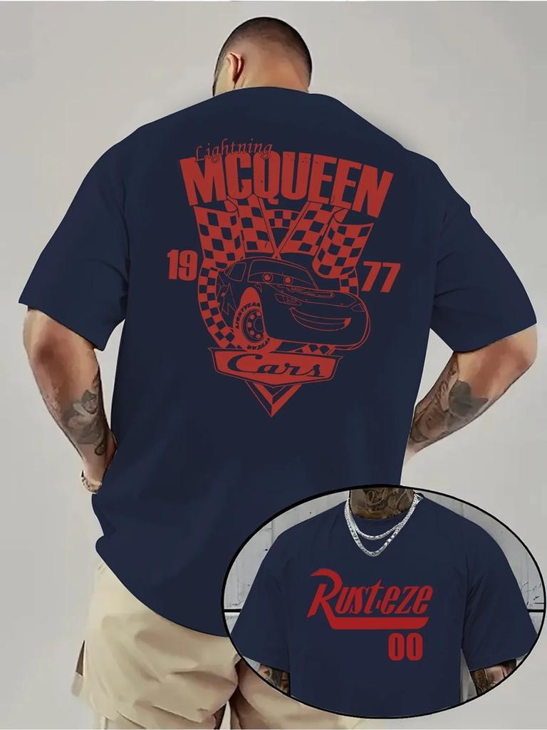 Tricou Bărbați Disney Cars Lightning McQueen, 100% Bumbac Pur cu Mânecă Scurtă, Top Bărbați la Modă și de Înaltă Calitate