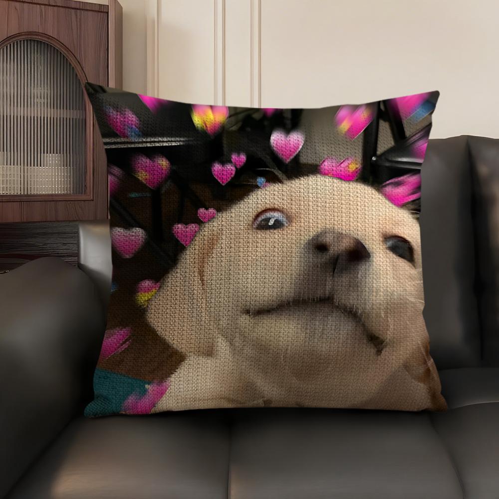 Cute Cat Dog Kawaii Gift Cushion Cover Natural Linen Organic Fabric Double-Sided Printing Sofa Home Decor Gift Pillow Case