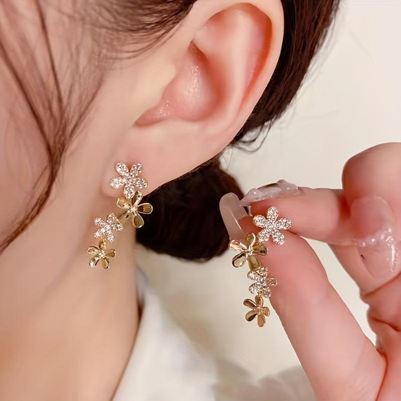 New Exquisite Zircon Flower Drop Earrings For Women Korean Elegant Luxury Long Tassel Earring Girls Party Temperament Jewelry