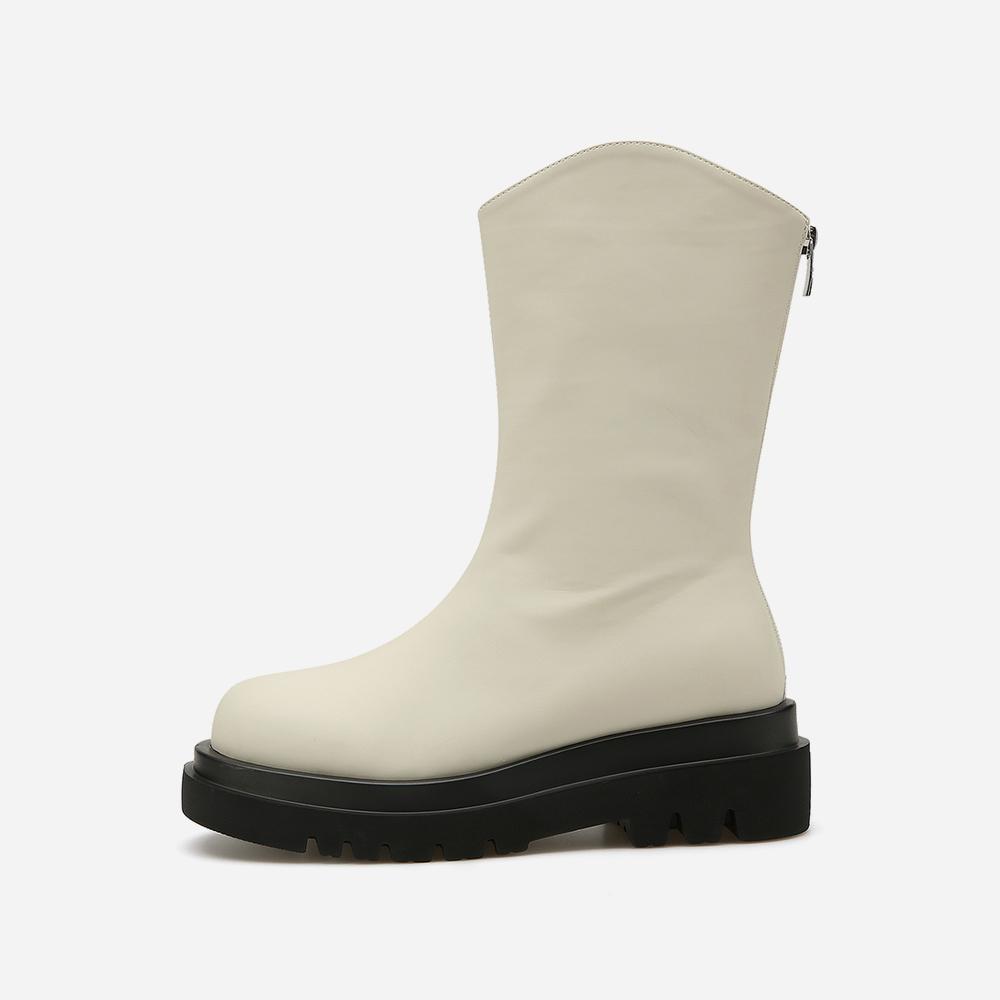 Salt And Chocolate Round Toe Chunky Mid-Calf Boots 412346011 (5.2Cm/3 Colors)