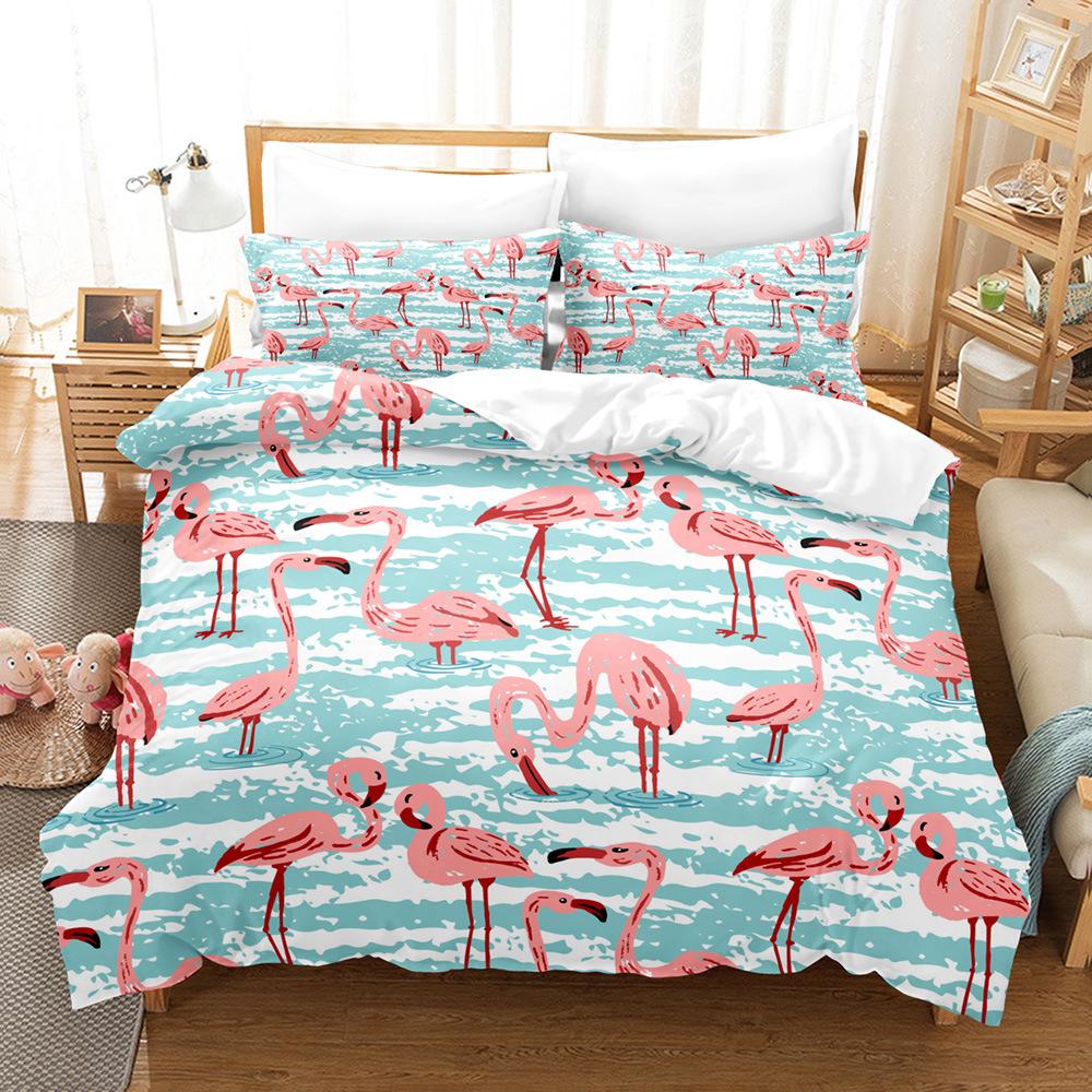 Flamingo Duvet Cover Set Palm Leaf Tropical Botanical Queen King Polyester Bedding