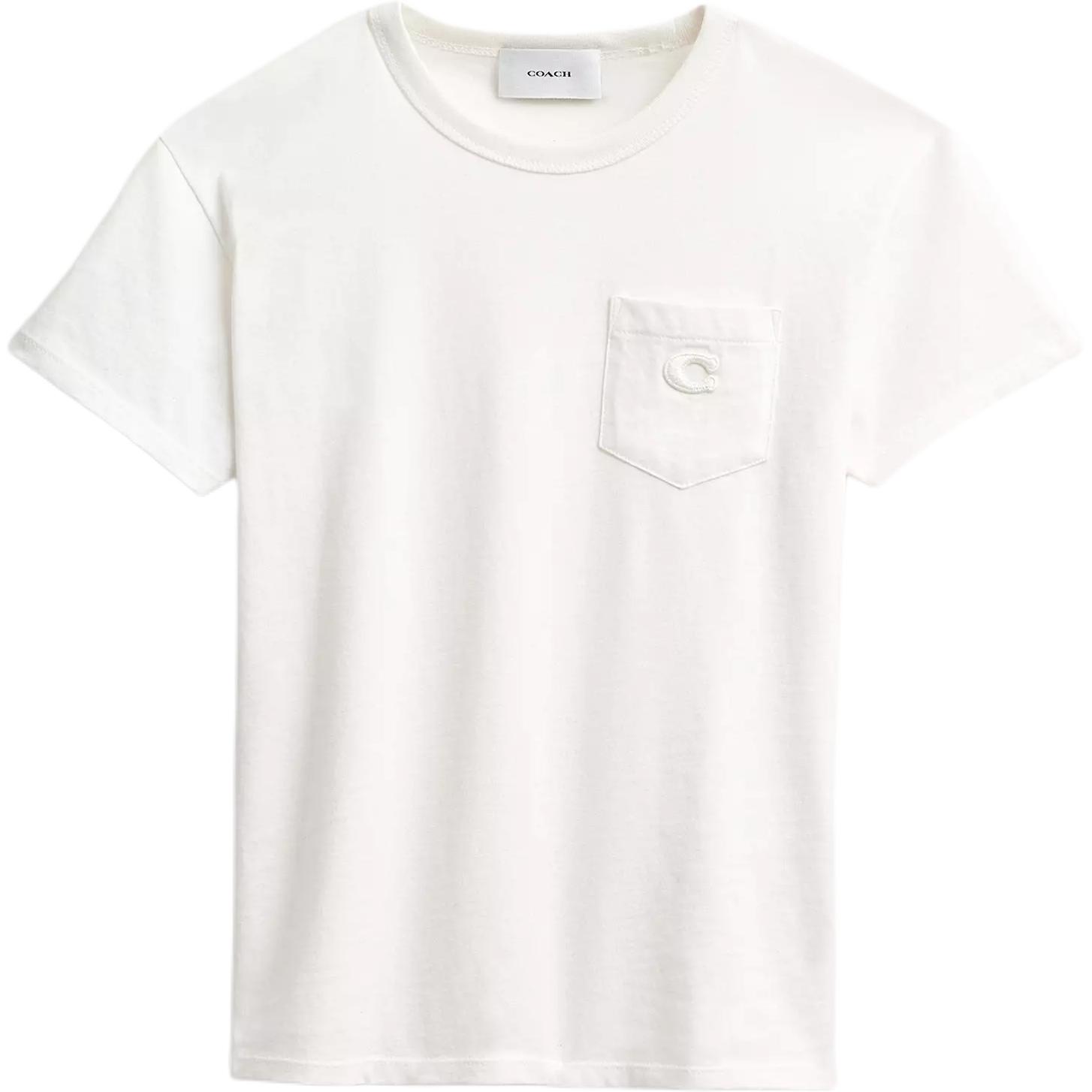 Coach Organic Cotton Short Sleeve Pocket Regular Fit T-Shirt Women tops CCP23-WHT XS