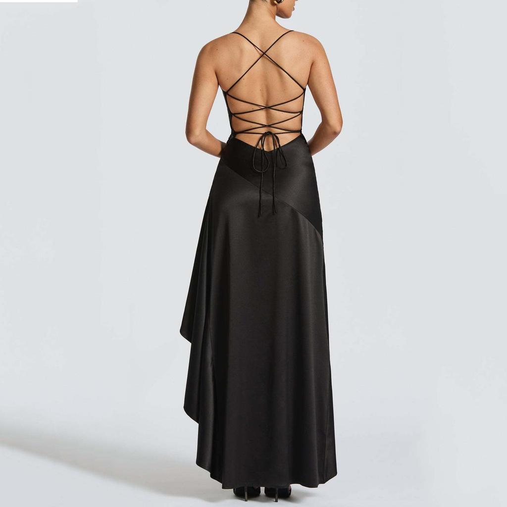 Fashion Women's Evening Dress Sexy Suspender Backless High Slit Dress