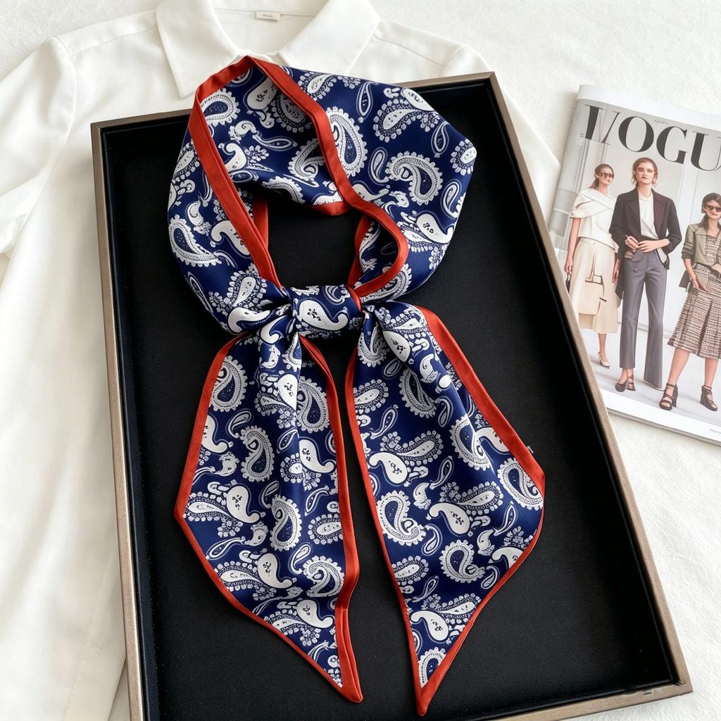 Korean Version of Rabbit Long Silk Scarf Streamer Women's Spring and Autumn New Scarf Double-layer Double-sided Decorative Scarf Handle Tied Bag