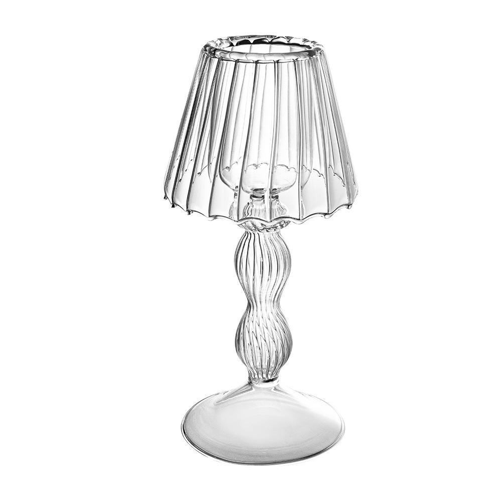 Glazen Hoge Striped Kandelaar Delicaat Ambacht Kandelaar Lampvormige Kaarsenhouder Kerst