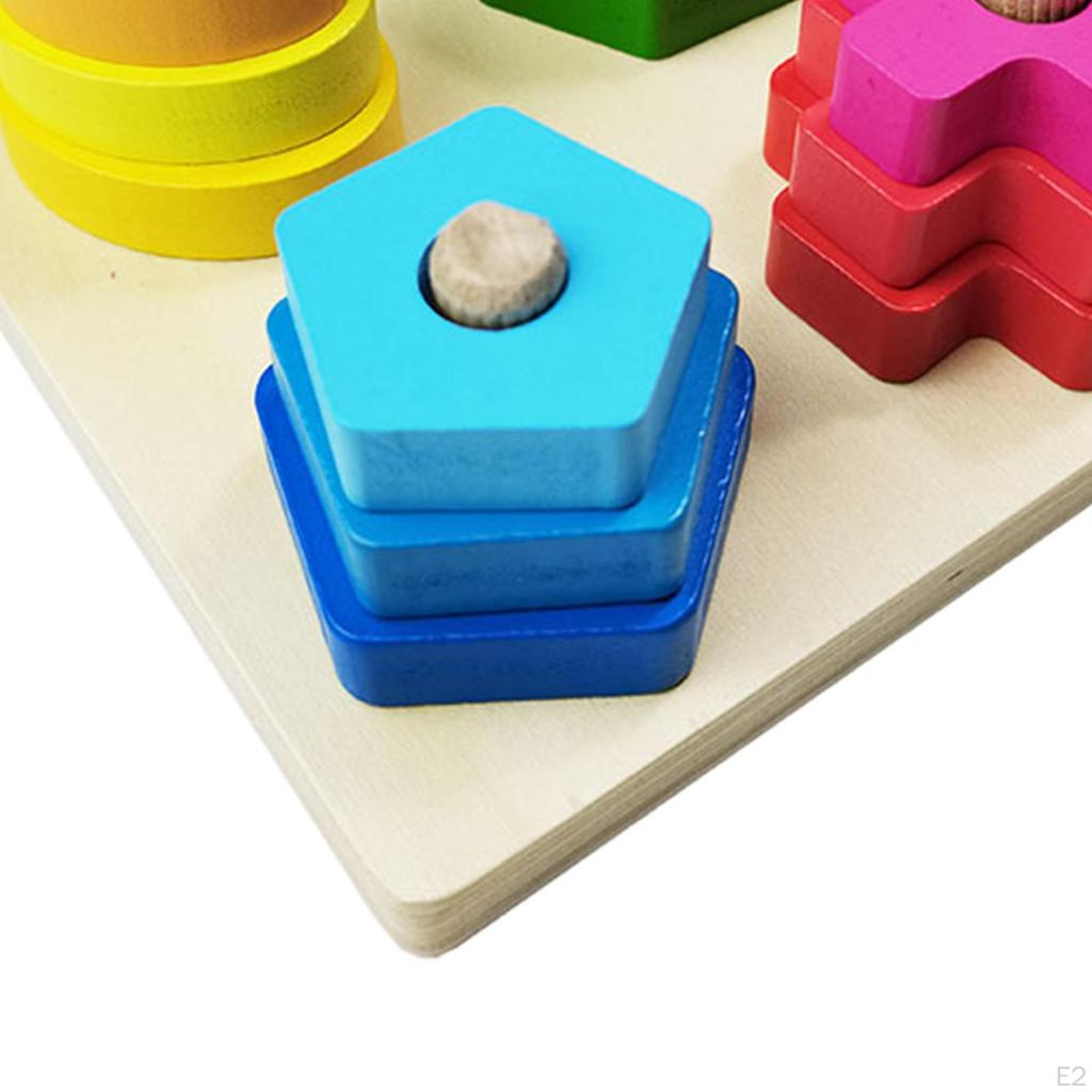 Wood Shape-Sorting Geometric Stacker Building Blocks Educational Cognitive for Toddler Kids Children