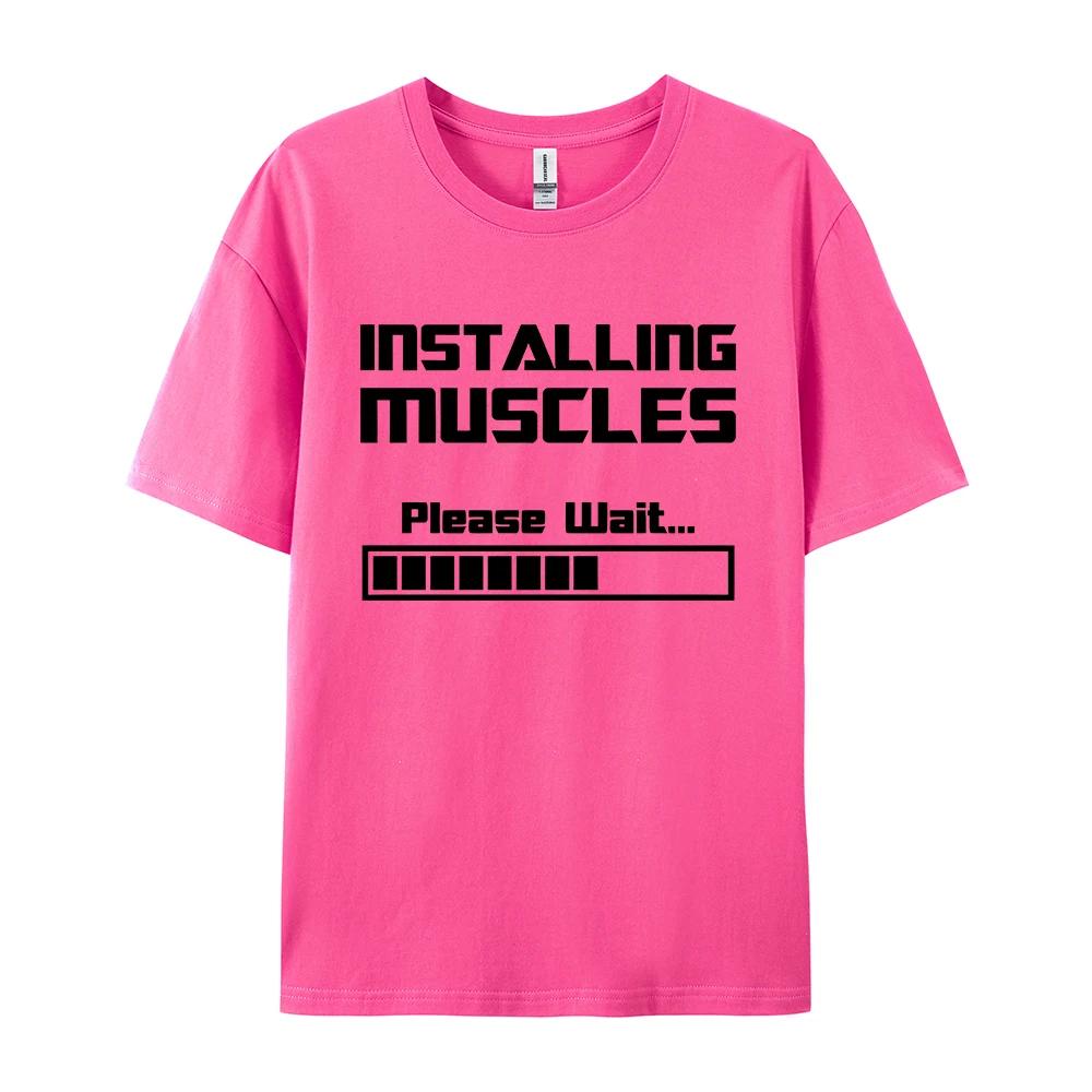 Summer New Tshirts Installing Muscles Please Wait Loading Bar Funny Print T Shirt Men Women Loose Cotton Short Sleeve Cool Tees