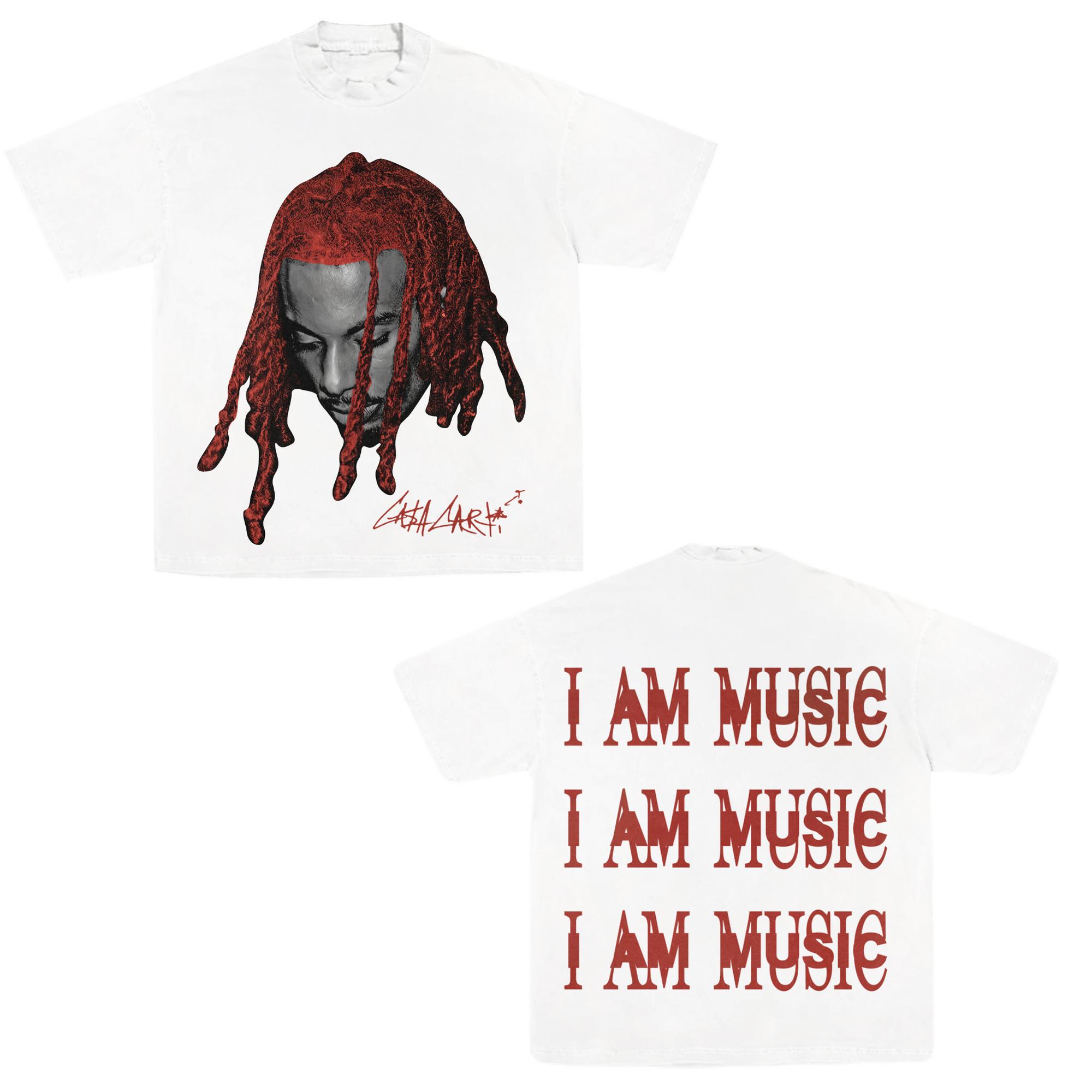 

Y2k Hiphop Rapper I AM MUSIC Printed Shortsleeved Fashionable Cotton Tshirt Casual Loose Roundneck Streetwear Unisex S