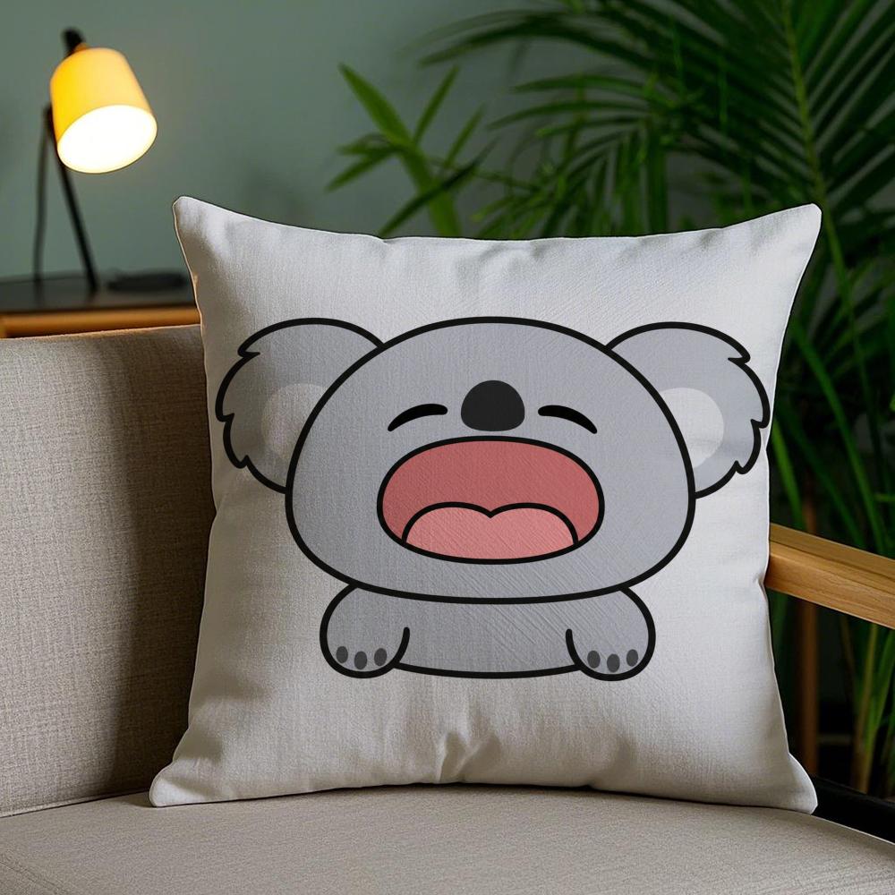 Cartoon Cute Koala Cushion Cover Plush Fabric DoubleSided Printed Invisible Zipper Sofa Pillow Case Home Bedroom Decor