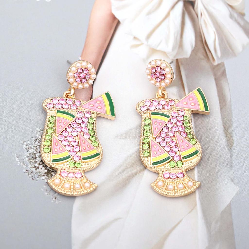 European and American New Fashion Creative Wine Glass Alloy Light Luxury Temperament Personalized Diamond-encrusted Women's Earrings