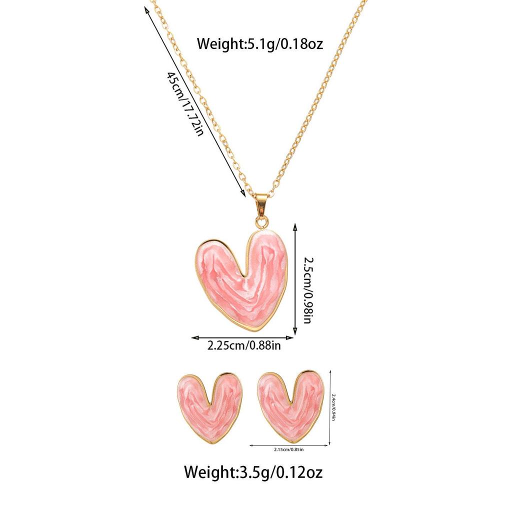 Stainless Steel Heart-Shaped Enamel Pendant Necklace & Earring Set - Non-Fading, High-End Jewelry