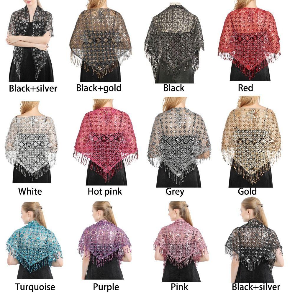 Capes Sequins Tassel Shawls Tassels Belly Dancing Scarf Practice Triangle Shawl  For Women
