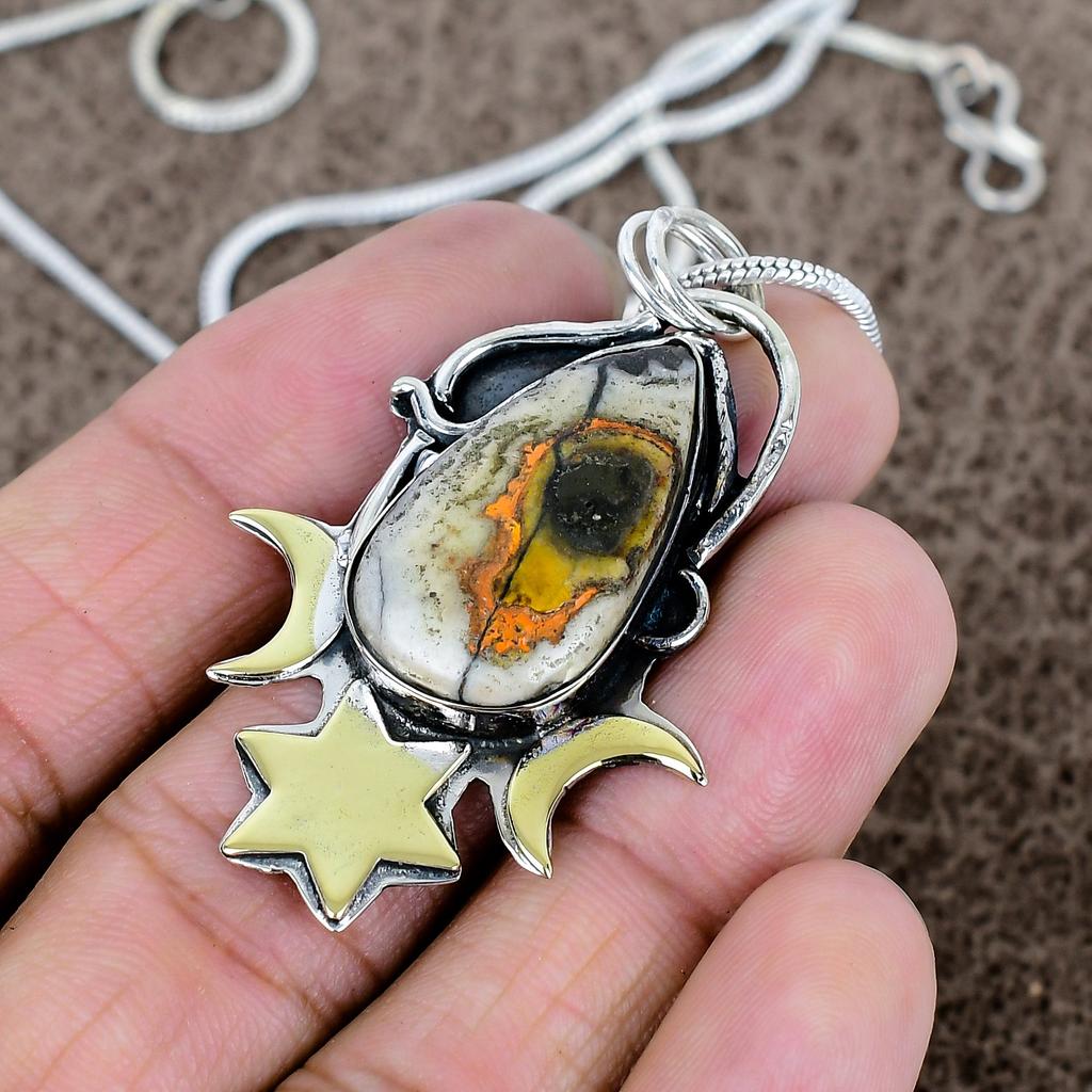 Bumble Bee Jasper Gemstone 925 Sterling Silver Jewelry Pendant 2.17" KKG-562
