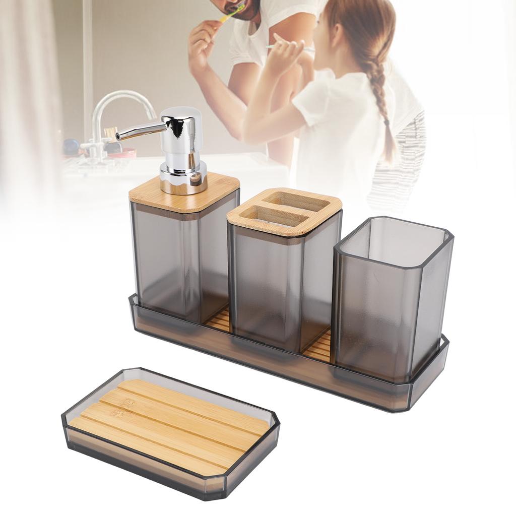 Bathroom Accessories Set Bath Ensemble Set with Toothbrush Holder Cup Lotion Bottles Soap Dish Tray