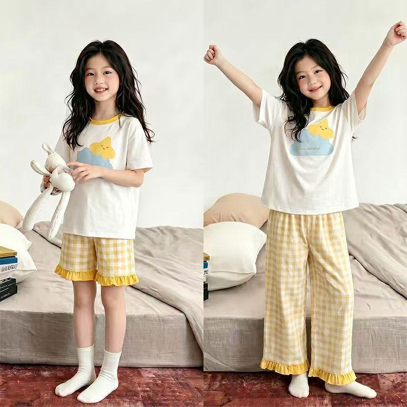 Summer Cartoon Pajama Set: 3-Piece Short Sleeve for Girls