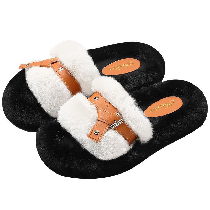 Thick bottom fluffy slippers women's outdoor wear new niche design sense winter home cotton mop non-slip women