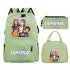 Primary and secondary school students schoolbag three-piece set, animation cartoon personalized printing backpack, casual pencil bag, meal bag